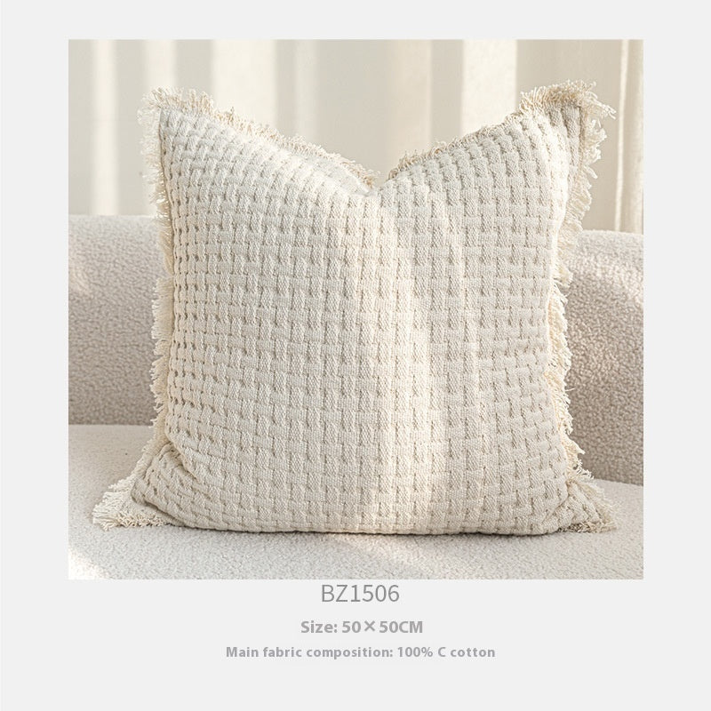 HKM-129619 Cream Velvet Throw Pillowcase with Three-Dimensional Embroidery – Various Sizes Available