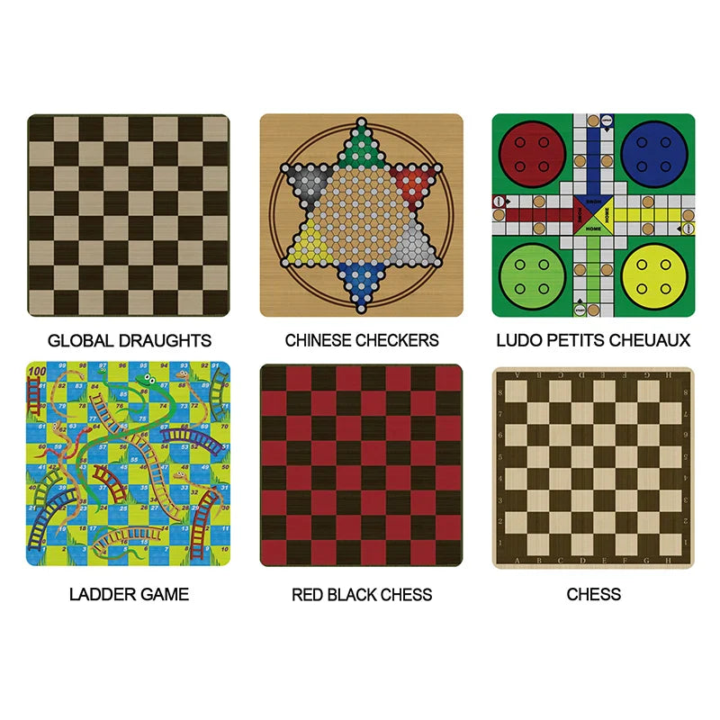 HKM-129683 6-in-1 Educational Family Game Set for Kids - Intelligent Chess and Strategy Toys