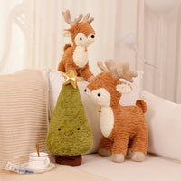HKM-129683 Plush Cartoon Elk and Christmas Tree Pillows for Holiday Decor