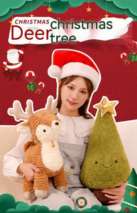 HKM-129683 Plush Cartoon Elk and Christmas Tree Pillows for Holiday Decor