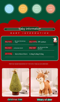 HKM-129683 Plush Cartoon Elk and Christmas Tree Pillows for Holiday Decor