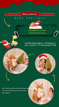 HKM-129683 Plush Cartoon Elk and Christmas Tree Pillows for Holiday Decor