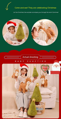 HKM-129683 Plush Cartoon Elk and Christmas Tree Pillows for Holiday Decor