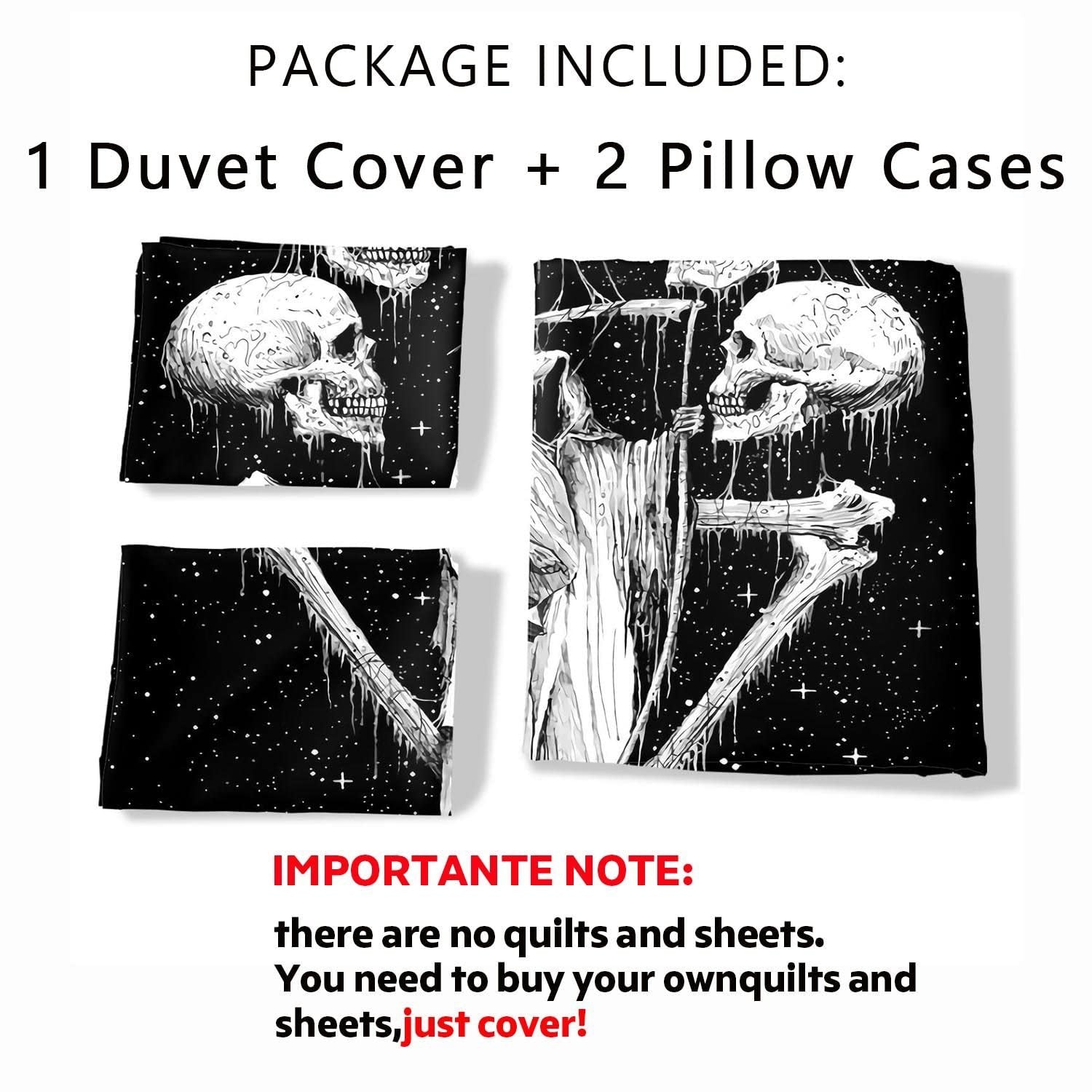 HKM-129875 Skull Print Duvet Cover Set - Modern Chemical Fiber Bedding in Various Sizes