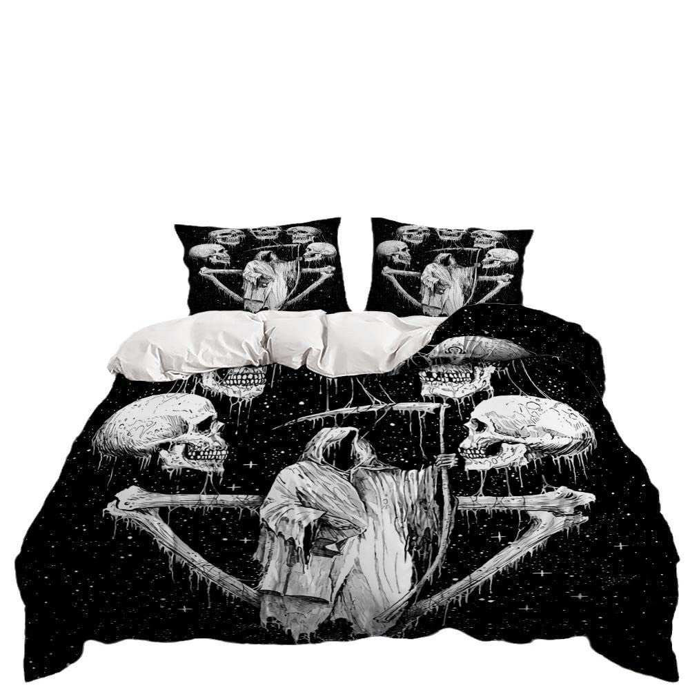 HKM-129875 Skull Print Duvet Cover Set - Modern Chemical Fiber Bedding in Various Sizes