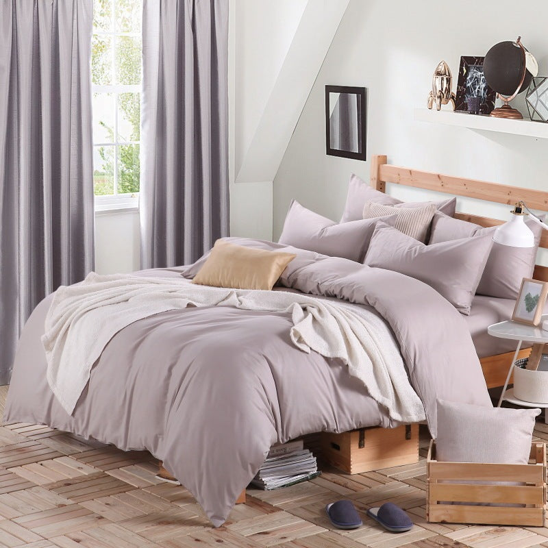 HKM-130195 Cotton 4-Piece Bedding Set - Fitted Sheet, Pillowcases, and Quilt Cover in Assorted Sizes