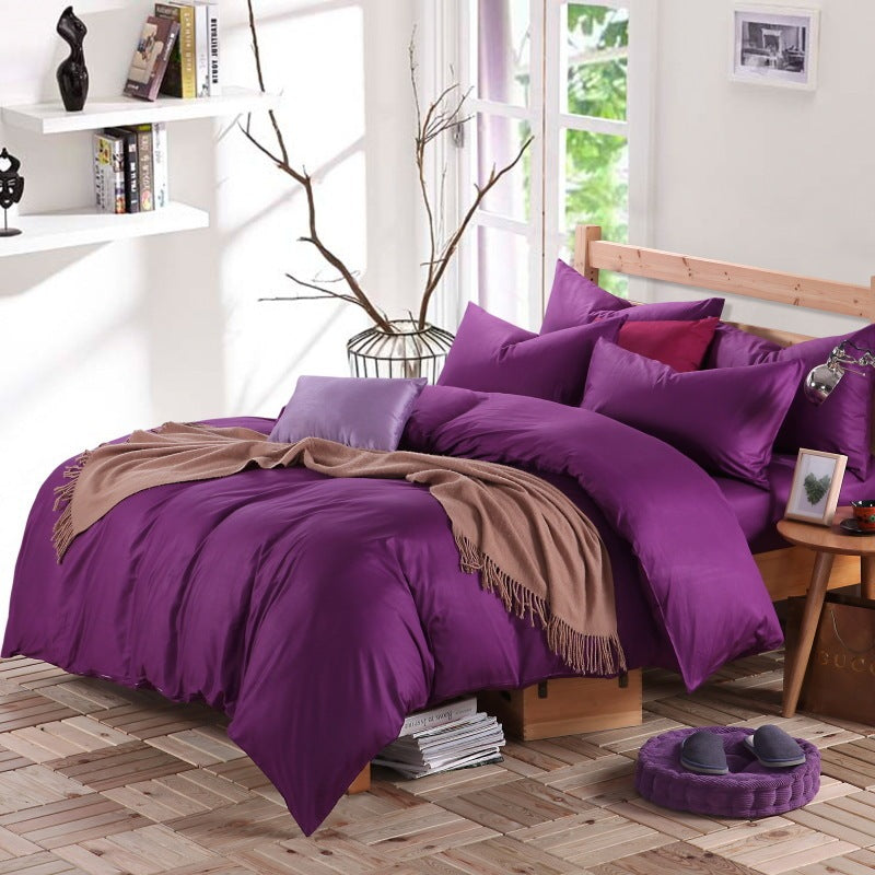 HKM-130195 Cotton 4-Piece Bedding Set - Fitted Sheet, Pillowcases, and Quilt Cover in Assorted Sizes