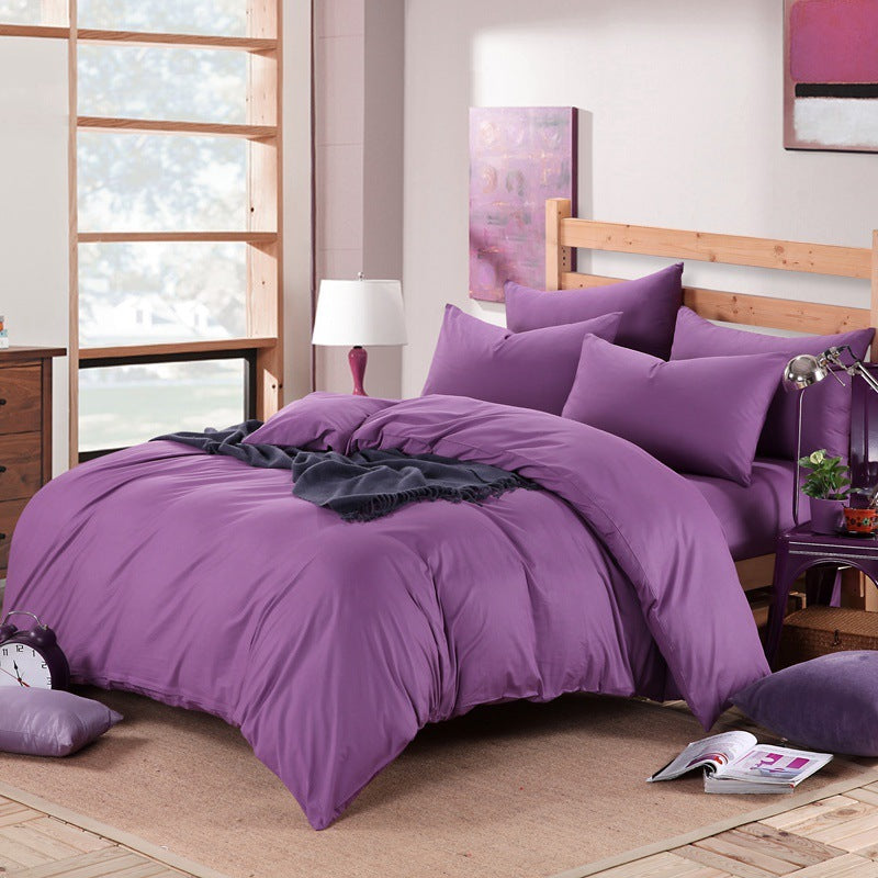 HKM-130195 Cotton 4-Piece Bedding Set - Fitted Sheet, Pillowcases, and Quilt Cover in Assorted Sizes