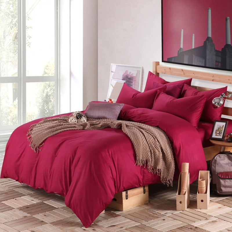 HKM-130195 Cotton 4-Piece Bedding Set - Fitted Sheet, Pillowcases, and Quilt Cover in Assorted Sizes