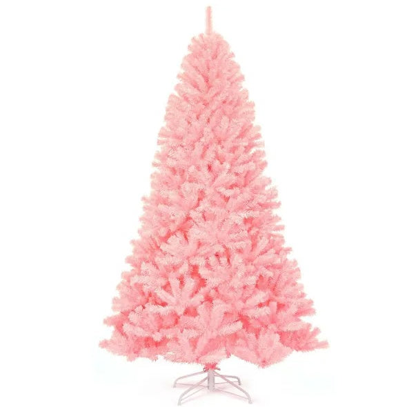 HKM-130323 7.5 Feet Pink Hinged Artificial Christmas Tree with 1258 Branch Tips