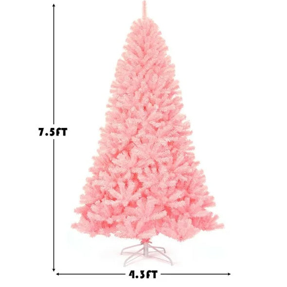 HKM-130323 7.5 Feet Pink Hinged Artificial Christmas Tree with 1258 Branch Tips