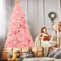 HKM-130323 7.5 Feet Pink Hinged Artificial Christmas Tree with 1258 Branch Tips