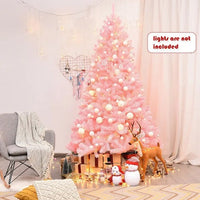 HKM-130323 7.5 Feet Pink Hinged Artificial Christmas Tree with 1258 Branch Tips