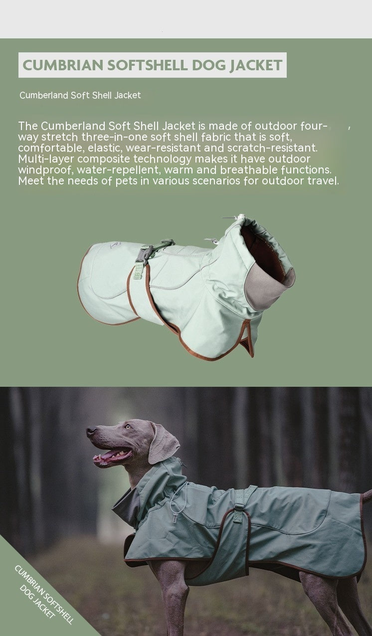 HKM-130515 Warm Waterproof Windproof Outdoor Soft Shell Dog Jacket in Basil Green and Iced Coffee Brown