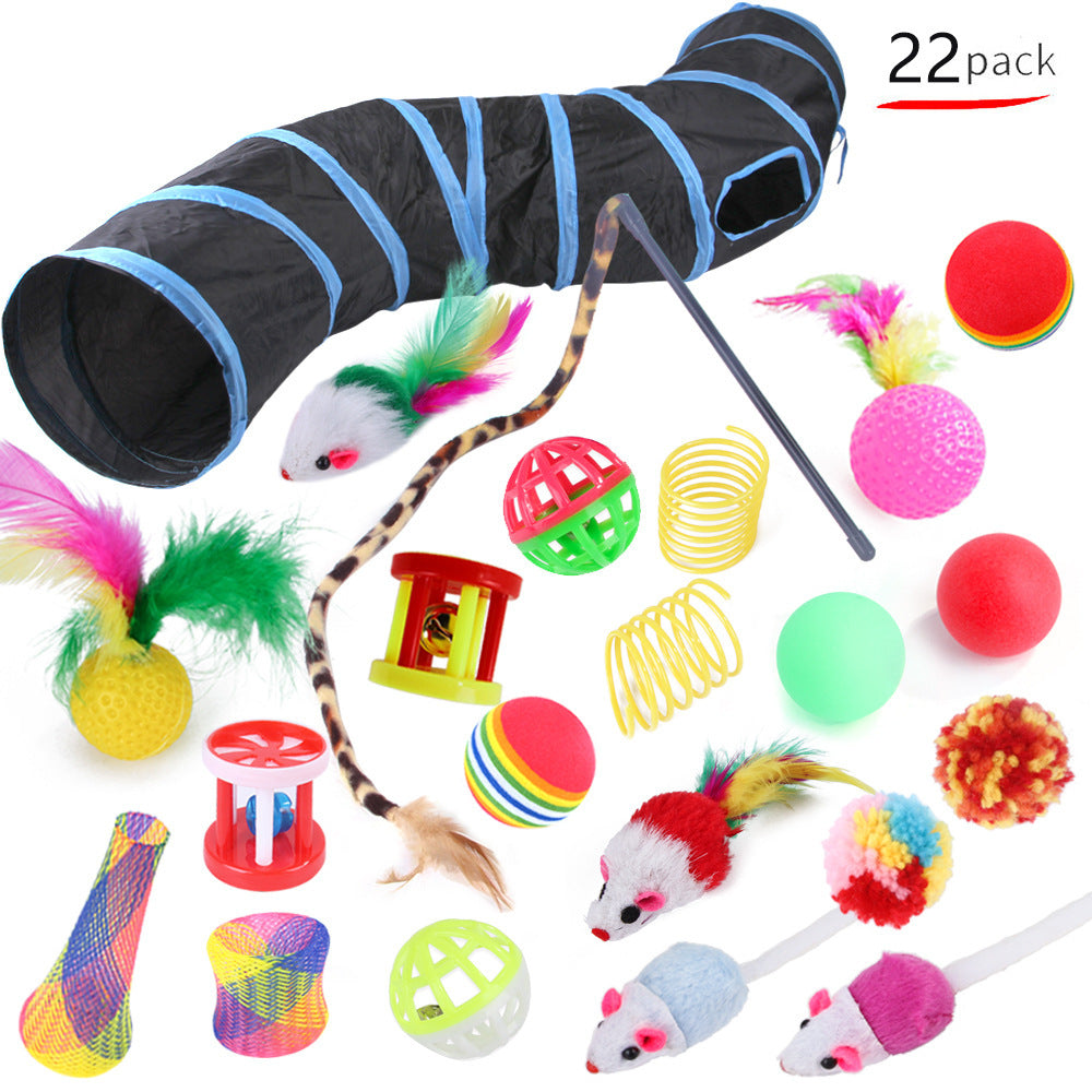 HKM-130707 Cat Toy Set with 22 Fun Assembled Toys and Tunnel for Playful Kittens