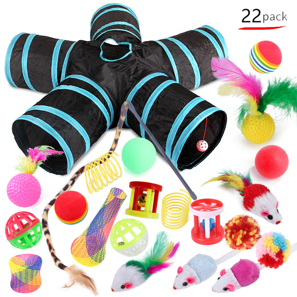 HKM-130707 Cat Toy Set with 22 Fun Assembled Toys and Tunnel for Playful Kittens