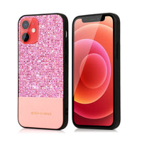 HKM-130963 Fashionable TPU and Leather Back Cover Case for iPhone 12, 12 Mini, 12 Pro Max with Flash Powder Design