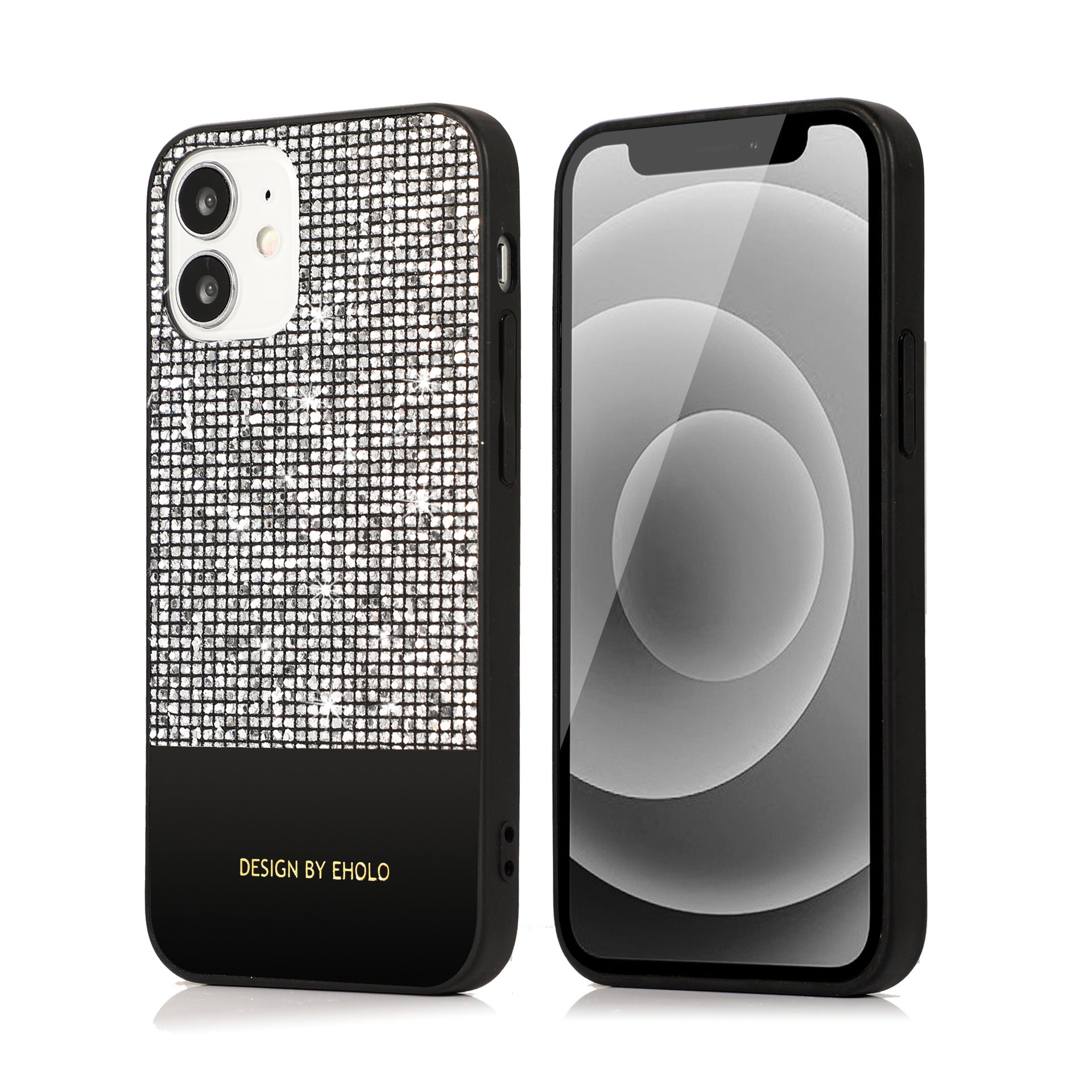 HKM-130963 Fashionable TPU and Leather Back Cover Case for iPhone 12, 12 Mini, 12 Pro Max with Flash Powder Design