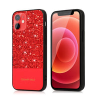 HKM-130963 Fashionable TPU and Leather Back Cover Case for iPhone 12, 12 Mini, 12 Pro Max with Flash Powder Design