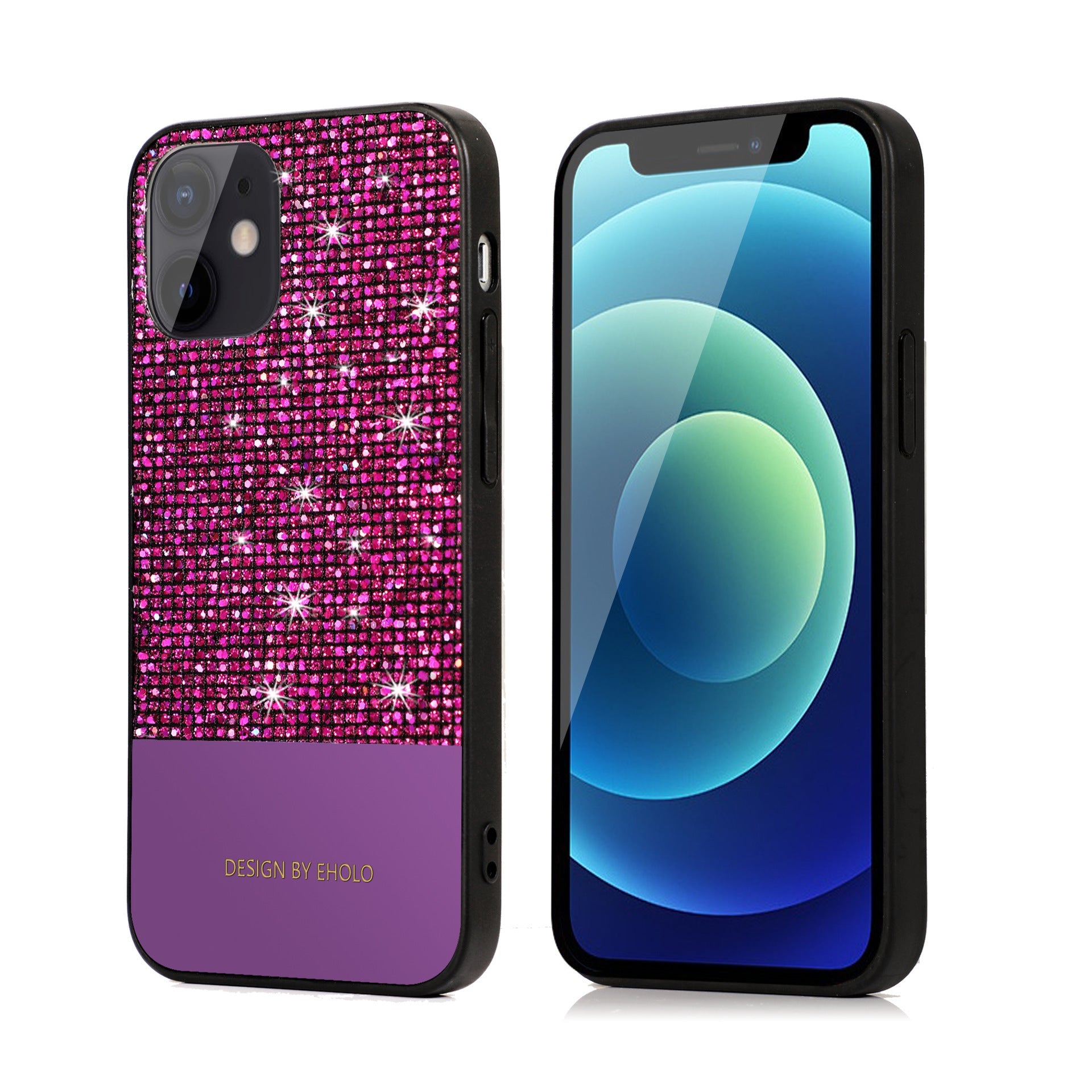 HKM-130963 Fashionable TPU and Leather Back Cover Case for iPhone 12, 12 Mini, 12 Pro Max with Flash Powder Design