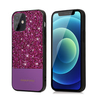 HKM-130963 Fashionable TPU and Leather Back Cover Case for iPhone 12, 12 Mini, 12 Pro Max with Flash Powder Design
