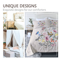 HKM-131027 Light Pink Butterfly Flower Comforter Set for Twin Beds with Soft Comforter and 2 Pillow Shams