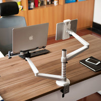 HKM-131219 Aluminum Alloy Double-Arm Laptop and Tablet Stand for 10-15 Inch Devices