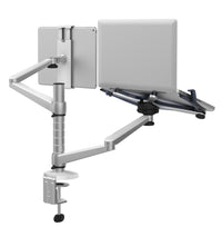 HKM-131219 Aluminum Alloy Double-Arm Laptop and Tablet Stand for 10-15 Inch Devices
