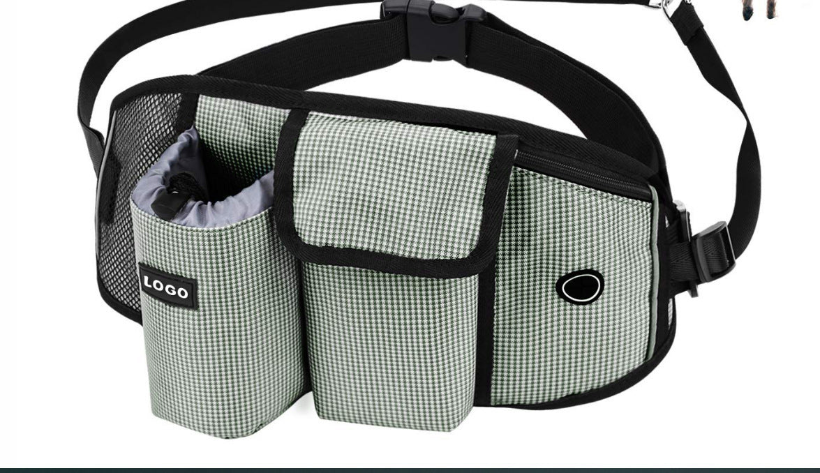 HKM-131219 Hands-Free Dog Training Leash Waist Bag with Storage for Food, Water, and Accessories