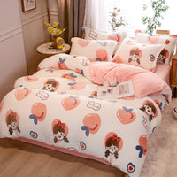 HKM-131347 Milk Velvet Cartoon Duvet Set - Double Sided Cover with Pillowcases, Assorted Designs