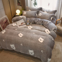 HKM-131347 Milk Velvet Cartoon Duvet Set - Double Sided Cover with Pillowcases, Assorted Designs