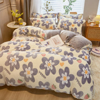 HKM-131347 Milk Velvet Cartoon Duvet Set - Double Sided Cover with Pillowcases, Assorted Designs