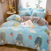 HKM-131347 Milk Velvet Cartoon Duvet Set - Double Sided Cover with Pillowcases, Assorted Designs