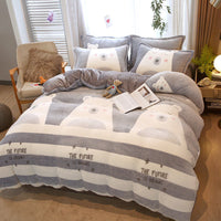 HKM-131347 Milk Velvet Cartoon Duvet Set - Double Sided Cover with Pillowcases, Assorted Designs