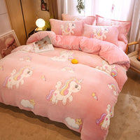 HKM-131347 Milk Velvet Cartoon Duvet Set - Double Sided Cover with Pillowcases, Assorted Designs
