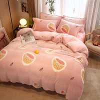HKM-131347 Milk Velvet Cartoon Duvet Set - Double Sided Cover with Pillowcases, Assorted Designs