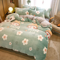 HKM-131347 Milk Velvet Cartoon Duvet Set - Double Sided Cover with Pillowcases, Assorted Designs