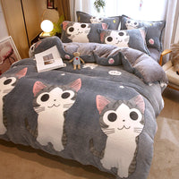 HKM-131347 Milk Velvet Cartoon Duvet Set - Double Sided Cover with Pillowcases, Assorted Designs