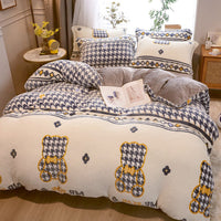 HKM-131347 Milk Velvet Cartoon Duvet Set - Double Sided Cover with Pillowcases, Assorted Designs