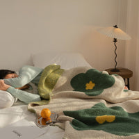 HKM-131347 Sunflower Class A Fleece Sofa Blanket - Beige Green, Dark Green, Purple, Fluorescent Green, 130x170 cm
