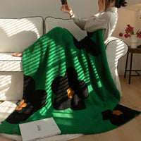 HKM-131347 Sunflower Class A Fleece Sofa Blanket - Beige Green, Dark Green, Purple, Fluorescent Green, 130x170 cm