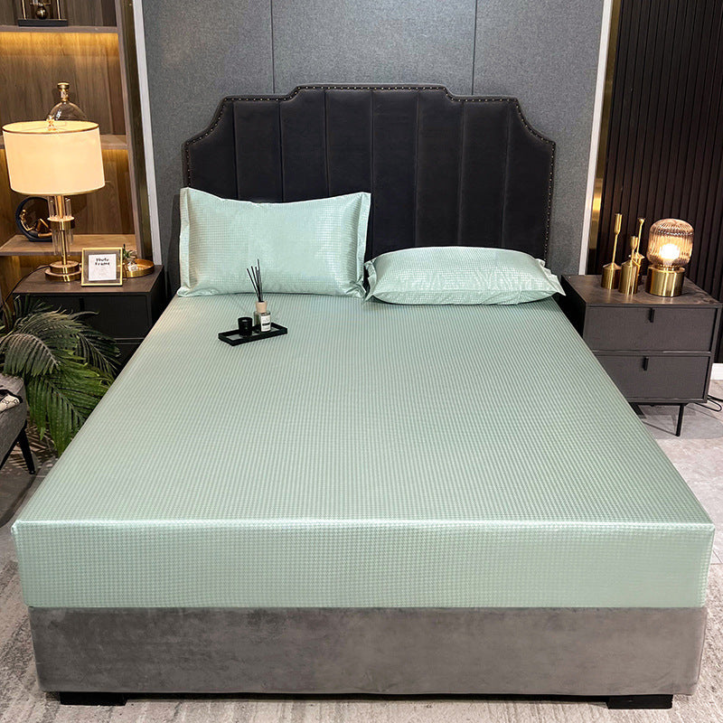 HKM-131795 Houndstooth Ice Silk Jacquard Fitted Three-Piece Bed Sheet Set in Various Colors and Sizes