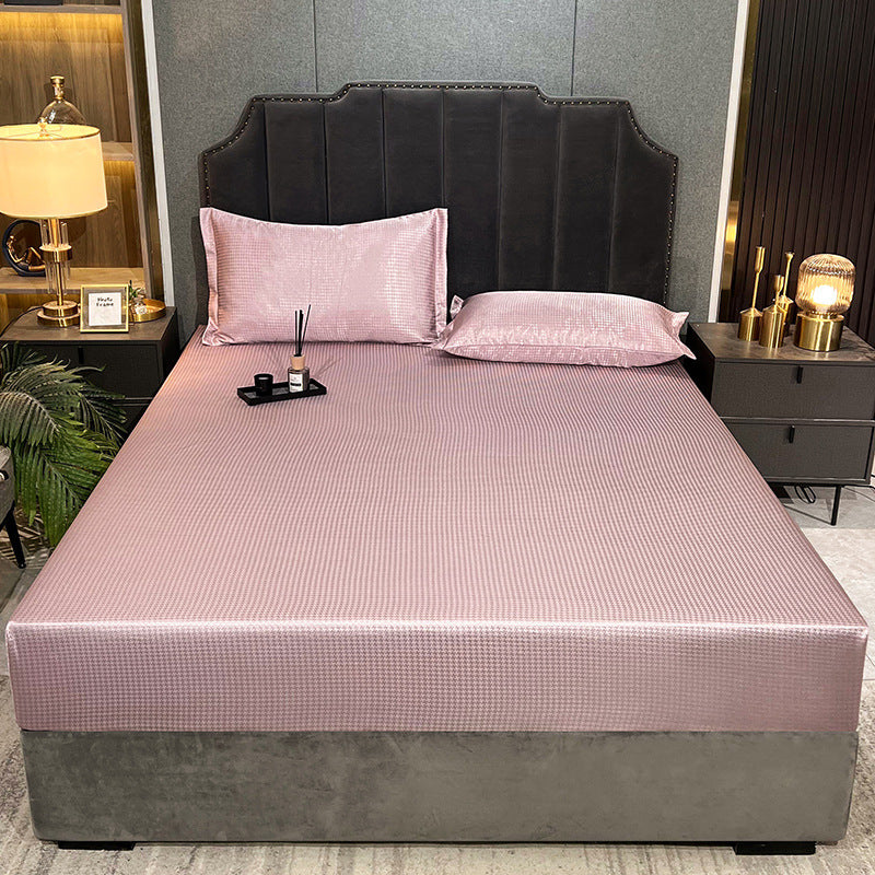 HKM-131795 Houndstooth Ice Silk Jacquard Fitted Three-Piece Bed Sheet Set in Various Colors and Sizes