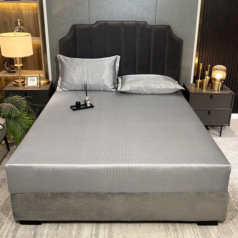 HKM-131795 Houndstooth Ice Silk Jacquard Fitted Three-Piece Bed Sheet Set in Various Colors and Sizes