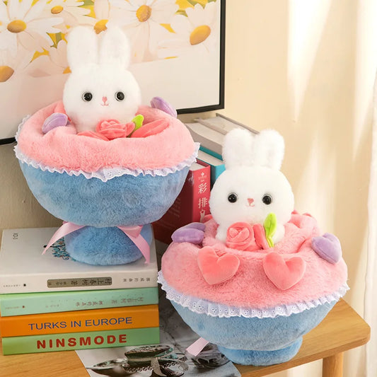 KTX-131859 Reversible Bunny Bouquet Plush Stuffed Toy - 35 cm Flower Bunch Decoration for All Ages