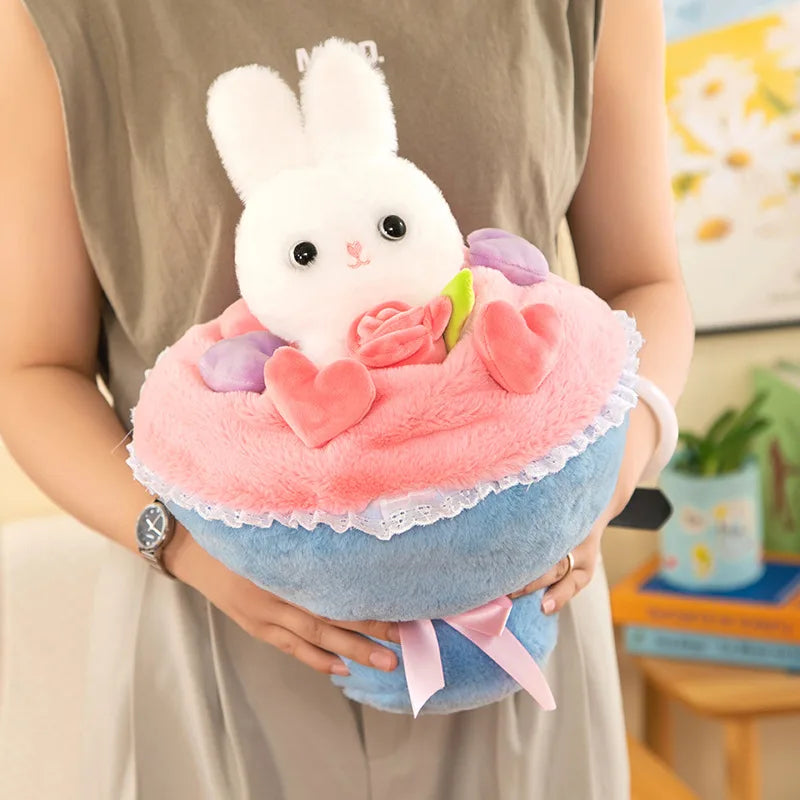 KTX-131859 Reversible Bunny Bouquet Plush Stuffed Toy - 35 cm Flower Bunch Decoration for All Ages