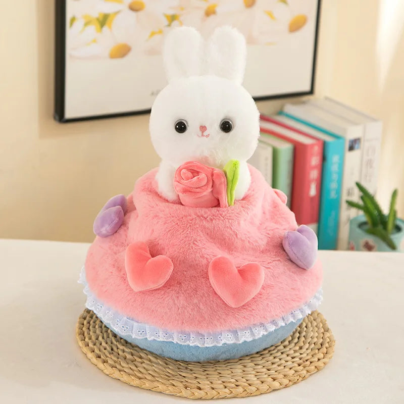 KTX-131859 Reversible Bunny Bouquet Plush Stuffed Toy - 35 cm Flower Bunch Decoration for All Ages