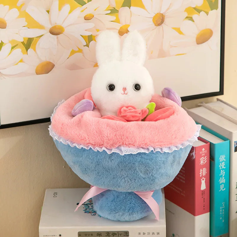 KTX-131859 Reversible Bunny Bouquet Plush Stuffed Toy - 35 cm Flower Bunch Decoration for All Ages