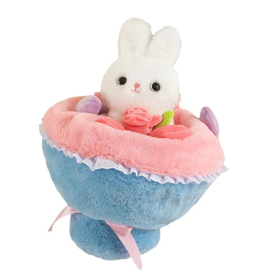 KTX-131859 Reversible Bunny Bouquet Plush Stuffed Toy - 35 cm Flower Bunch Decoration for All Ages