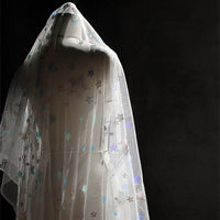 HKM-131859 Starry Sky-Inspired White Sequin Embroidery Mesh Fabric - 145cm Wide, 100% Polyester